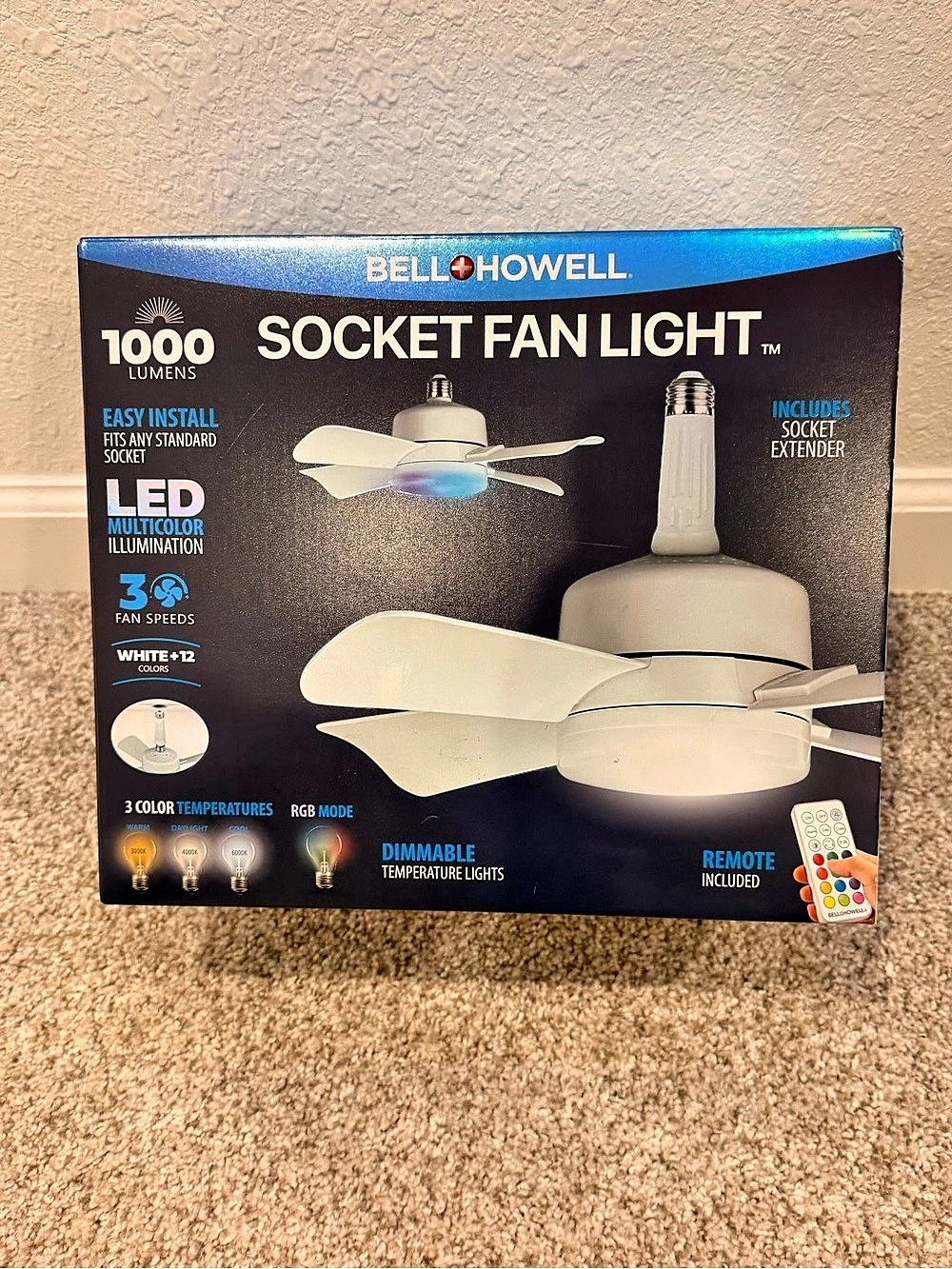 Bell+Howell Socket Fan Light White with Remote